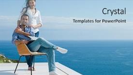  Presentation with young happy couple - Presentation theme enhanced with young romantic couple have fun background and a light blue colored foreground