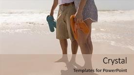  Presentation with romantic birthday couple celebrate - Beautiful theme featuring young romantic couple holding footwear backdrop and a coral colored foreground