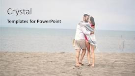  Presentation with romantic beach - Colorful presentation enhanced with young-romantic-couple-is-kissing backdrop and a white colored foreground