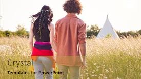  Presentation with teepee - PPT layouts having walking through field towards teepee background and a yellow colored foreground