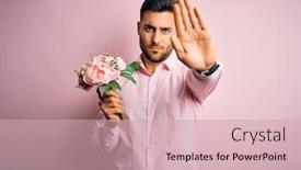  Presentation with hand holding flowers - Presentation theme with young-romatic-man-holding-bouquet background and a soft green colored foreground