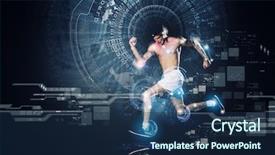  Presentation with running - Presentation design consisting of young running man against digital background and a ocean colored foreground