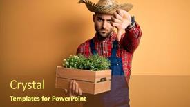  Presentation with plant harvest - PPT theme enhanced with young-rural-farmer-man-wearing background and a tawny brown colored foreground