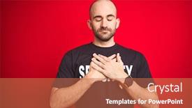  Presentation with health security - Cool new slide set with young safeguard man wearing security uniform over red isolated background smiling with hands on chest with closed eyes and grateful gesture on face health concept backdrop and a coral colored foreground