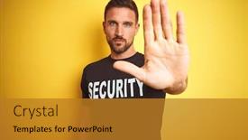 Presentation with hand palm - Theme with young-safeguard-man-wearing-security background and a gold colored foreground