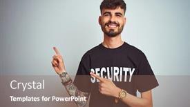  Presentation with camera security - Colorful slide set enhanced with young-safeguard-man-with-tattoo backdrop and a violet colored foreground