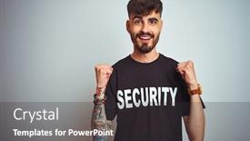  Presentation with tattoo - Presentation theme consisting of young-safeguard-man-with-tattoo background and a dark gray colored foreground