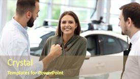  Presentation with car accident cartoon - Cool new presentation design with young salesman explaining car features backdrop and a coral colored foreground