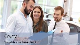  Presentation with automated car wash - Presentation theme consisting of young salesman explaining car features background and a light blue colored foreground