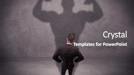  Presentation with reflecting - Audience pleasing slide deck consisting of young salesman standing with his back looking at his musculous shadow reflecting on the wall concept backdrop and a gray colored foreground
