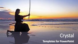  Presentation with samurai - Colorful slide set enhanced with young samurai women with japanese backdrop and a gray colored foreground