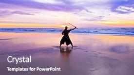  Presentation with samurai - Amazing PPT theme having young samurai women with japanese backdrop and a gray colored foreground