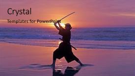  Presentation with samurai - Amazing slide set having young samurai women with japanese backdrop and a coral colored foreground