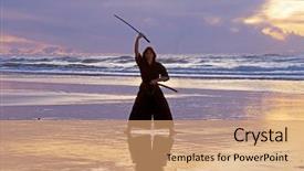  Presentation with samurai - Presentation theme enhanced with young samurai women with japanese background and a  colored foreground