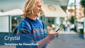  Presentation with student - Slides with young-scandinavian-student-man-smiling background and a ocean colored foreground