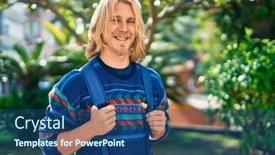  Presentation with student - Presentation theme with young-scandinavian-student-man-smiling background and a ocean colored foreground