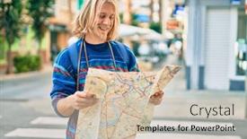  Presentation with city map - Beautiful PPT layouts featuring young-scandinavian-tourist-man-smiling backdrop and a soft green colored foreground