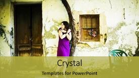  Presentation with cracked wall - Colorful PPT layouts enhanced with young scared woman in old cracked wall backdrop and a yellow colored foreground