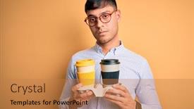  Presentation with scholarship - Cool new PPT theme with young-scholarship-holder-business-man backdrop and a coral colored foreground