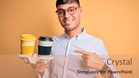  Presentation with scholarship - Presentation design with young-scholarship-holder-business-man background and a coral colored foreground