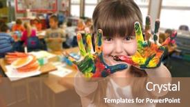  Presentation with painting - Slide deck featuring young school age child painting background and a coral colored foreground