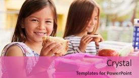  Presentation with school lunch - Amazing slide deck having young schoolgirls holding sandwiches backdrop and a coral colored foreground