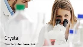  Presentation with molecular - PPT theme with young science workers research background and a light gray colored foreground