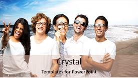  Presentation with sea shore - Cool new theme with young scientific team enjoying near the sea shore backdrop and a coral colored foreground