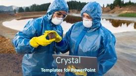  Presentation with investigation - PPT theme with young-scientist-in-protective-coveralls background and a ocean colored foreground