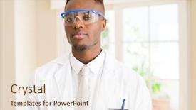  Presentation with chemical safety - PPT theme having young scientist man wearing safety background and a sky blue colored foreground