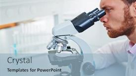  Presentation with substance - Colorful presentation design enhanced with young scientist studying new substance or virus backdrop and a light blue colored foreground