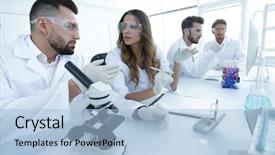  Presentation with group - Colorful slide deck enhanced with young scientists discussing the result backdrop and a light blue colored foreground