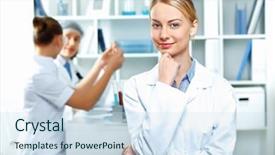  Presentation with medical students - Cool new PPT layouts with young scientists in white uniform backdrop and a sky blue colored foreground