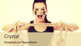  Presentation with rope - Cool new slides with young screaming soldier woman tugging backdrop and a blonde colored foreground