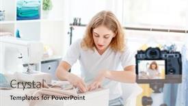  Presentation with new born follow up - Slides featuring young-seamstress-measuring-cloth background and a lemonade colored foreground