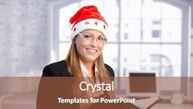  Presentation with book appointment - Amazing PPT theme having young secretary wearing santa hat holding appointment book smiling in office backdrop and a tawny brown colored foreground