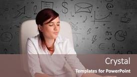  Presentation with secretary - Slides featuring young secretary with doodle multitask concept background and a gray colored foreground