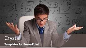  Presentation with secretary - Presentation theme consisting of multitasking - young secretary with doodle multitask background and a gray colored foreground