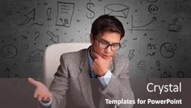  Presentation with secretary - Colorful slide set enhanced with young secretary with doodle multitask concept backdrop and a dark gray colored foreground