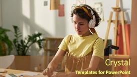  Presentation with artwork - PPT theme having young-self-employed-woman background and a tawny brown colored foreground