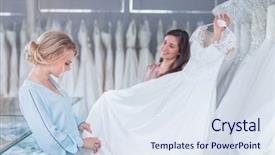  Presentation with bride and groom at wedding - Colorful presentation theme enhanced with young seller choosing a wedding backdrop and a sky blue colored foreground