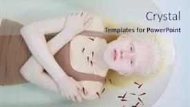  Presentation with serene - Presentation theme featuring young-serene-albino-woman background and a sky blue colored foreground