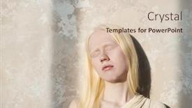  Presentation with serene - PPT theme featuring young-serene-albino-woman background and a lemonade colored foreground