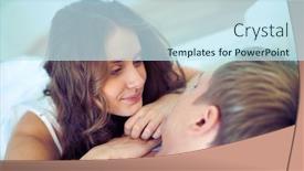  Presentation with serene - Amazing PPT theme having young serene couple lying in bed backdrop and a sky blue colored foreground