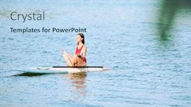  Presentation with lotus water - Audience pleasing slide set consisting of young-serene-female-in-red backdrop and a sky blue colored foreground