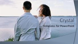  Presentation with lake front - Presentation theme featuring young-serene-female-with-dark background and a light blue colored foreground