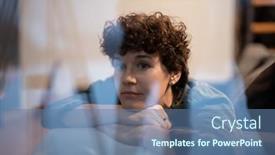  Presentation with living room - Presentation theme having young-serene-woman-in-casualwear background and a ocean colored foreground