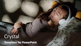  Presentation with listening woman - PPT layouts having young-serene-woman-sleeping background and a wine colored foreground