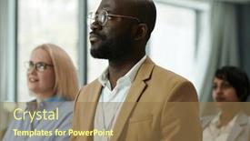  Presentation with coach - Presentation theme enhanced with young-serious-african-american-businessman background and a  colored foreground