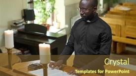  Presentation with gospel - Presentation theme consisting of young-serious-african-american-pastor background and a tawny brown colored foreground